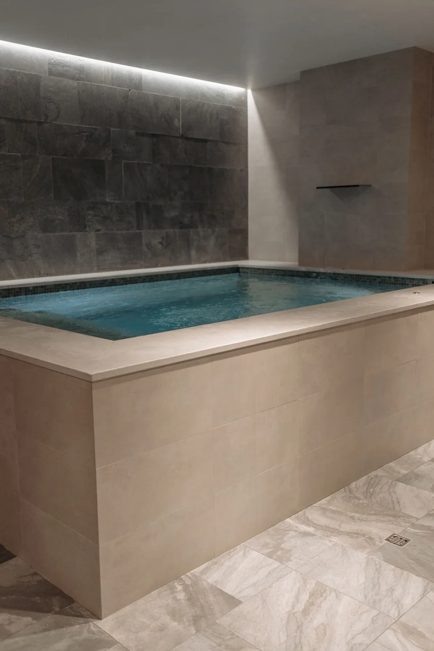 Modernes minimalistisches Pool-Design aus Naturstein.